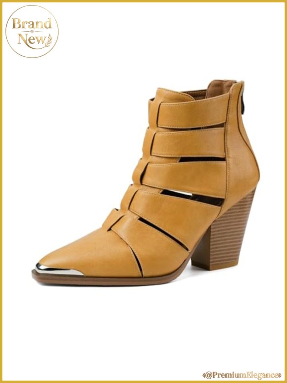 Faux Leather Western Ankle Booties Pointed Toe Block Heel Cutout